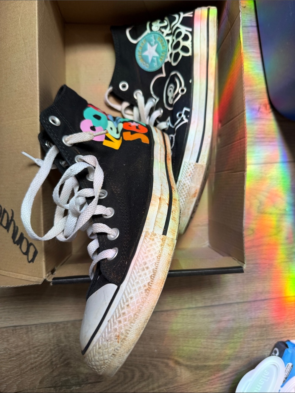 Converse Black High-Top Kids Sneakers with Multicolor Graphic Accents
